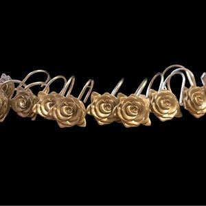 12 Vintage Gold Shower Metal Curtain Hooks With Resin Gold Rose Flower Decor